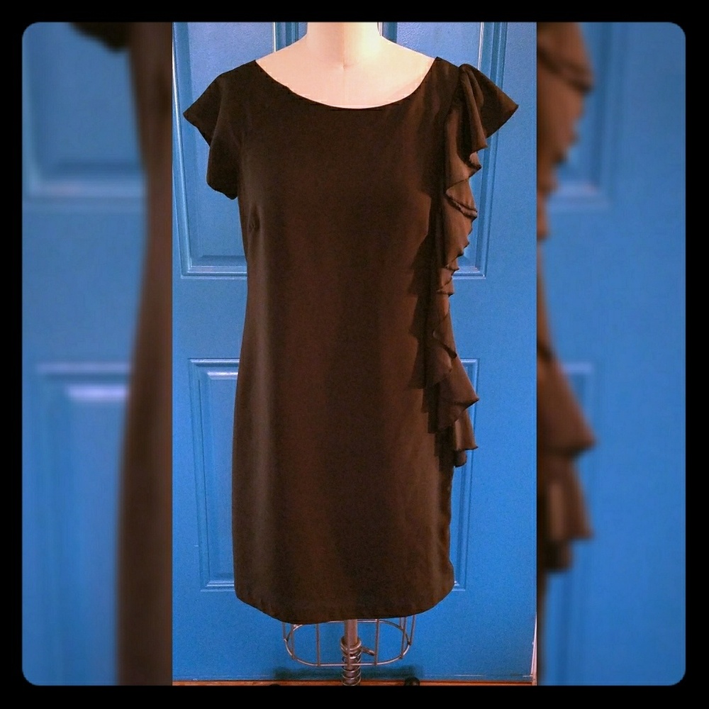 Black exposed zip ruffle dress